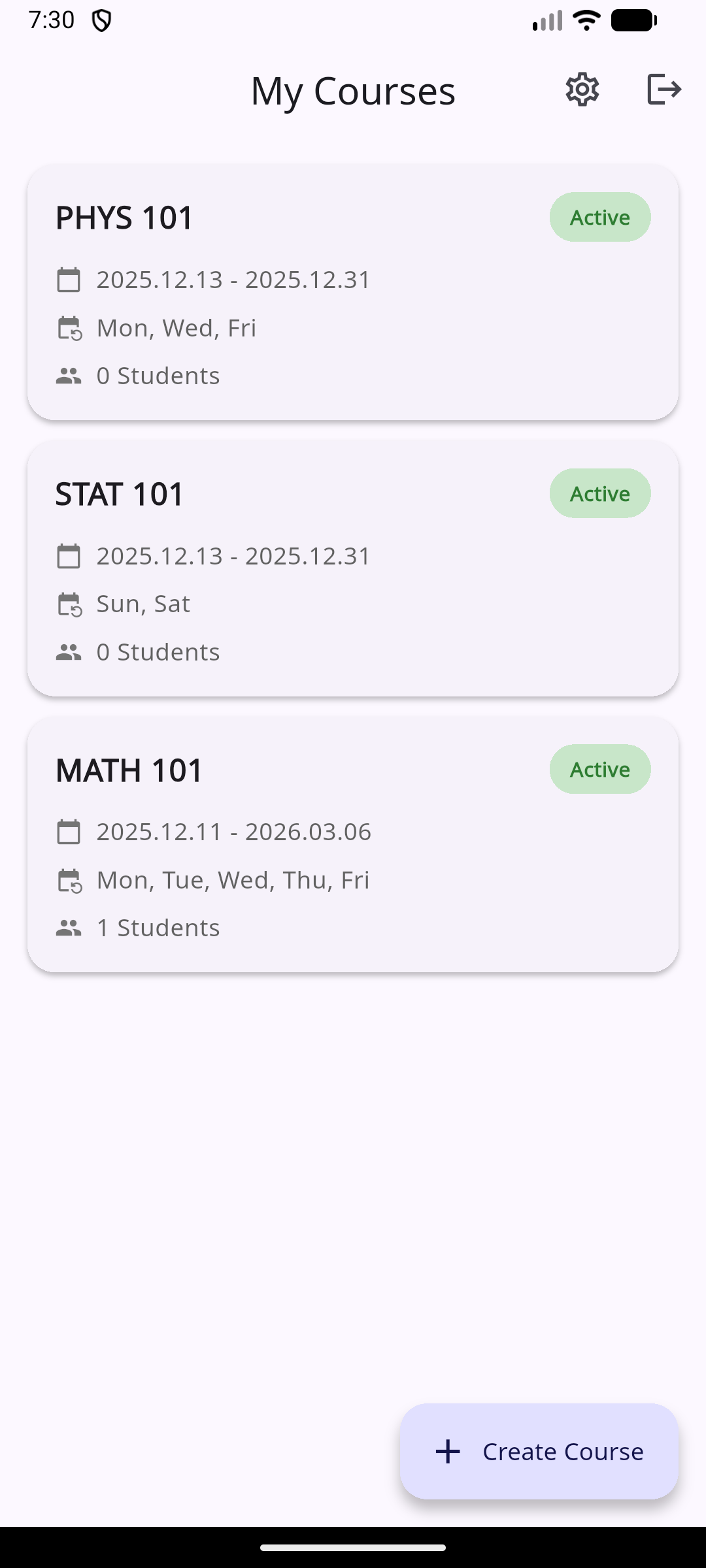 AttenQR course & student management